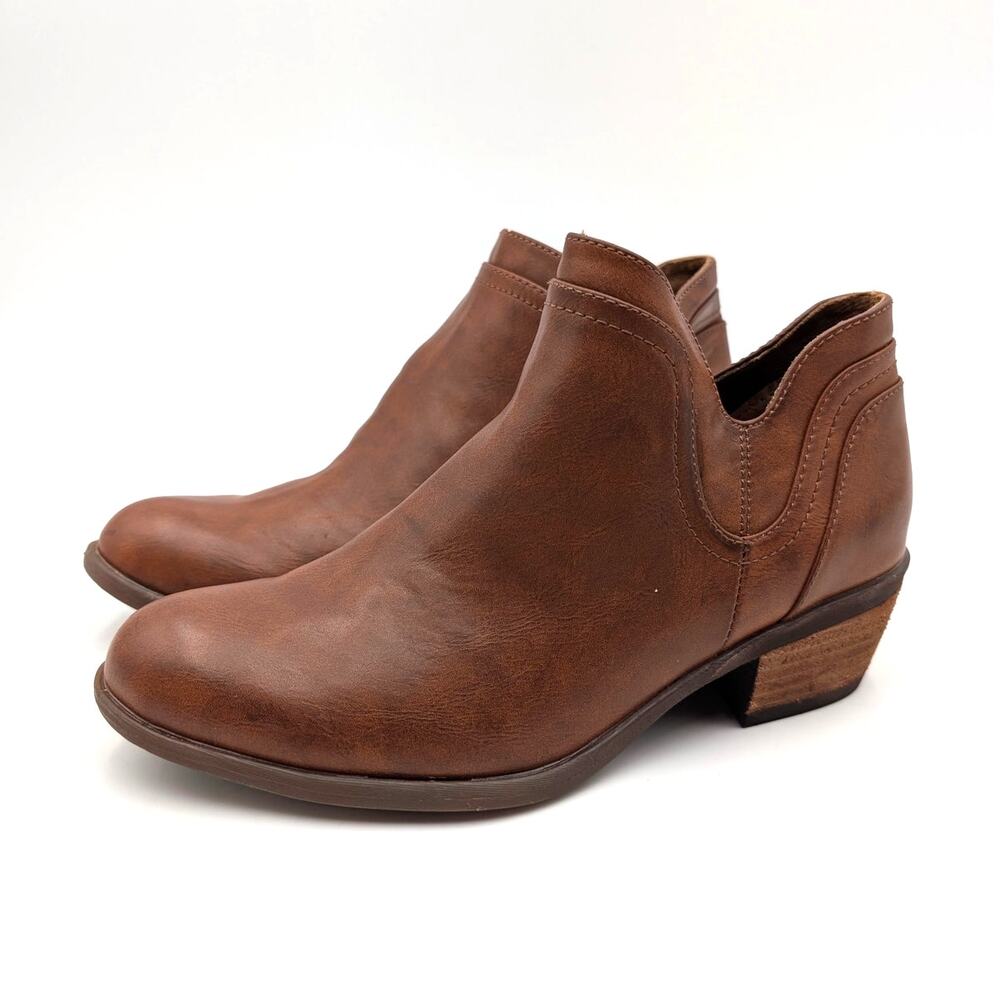 B O C BY BØRN Lena Block Heel Ankle Bootie Side Zip Women's Brown Sz US7M EU37.5